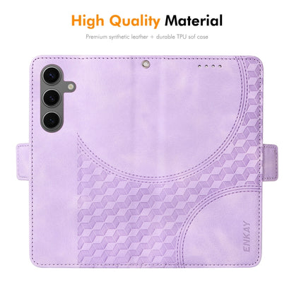 For Samsung Galaxy S25 5G / S24 5G ENKAY Embossed Rhombus Starry Leather Phone Case with Screen Film(Purple) - Galaxy S24 5G Cases by ENKAY | Online Shopping UK | buy2fix