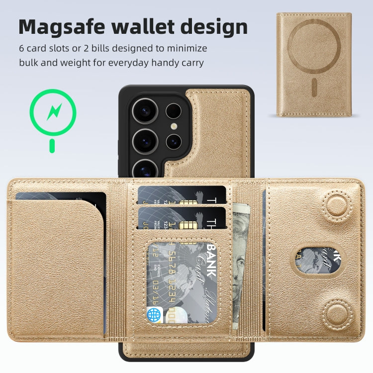 For Samsung Galaxy S25+ 5G Shield Multi-functional MagSafe Card Bag Phone Case(Desert Gold) - Galaxy S25+ 5G Cases by buy2fix | Online Shopping UK | buy2fix