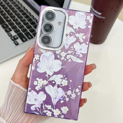 For Samsung Galaxy S25 5G Electroplating Flowers Plants Texture TPU Phone Case(Pale Purple Flower FL11) - Galaxy S25 5G Cases by buy2fix | Online Shopping UK | buy2fix