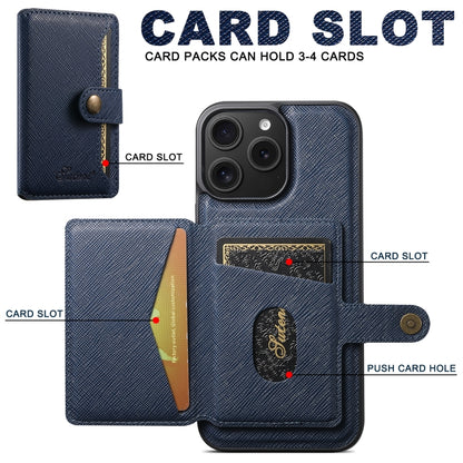 For iPhone 16 Pro Max Suteni H20 Cross-Grain MagSafe Horizontal Card Bag Back Phone Case(Blue) - iPhone 16 Pro Max Cases by Suteni | Online Shopping UK | buy2fix