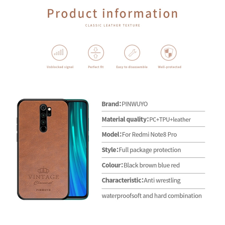 For Xiaomi RedMi Note 8 Pro PINWUYO Pin Rui Series Classical Leather, PC + TPU + PU Leather Waterproof And Anti-fall All-inclusive Protective Shell(Blue) - Xiaomi Cases by PINWUYO | Online Shopping UK | buy2fix