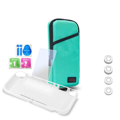 iplay Host Storage Bag Tempered Film + Rocker Cap + Protective Shell 7 in 1 Protection Bag Soft Bag Set For Switch Lite(Green Blue) - Bags by iplay | Online Shopping UK | buy2fix