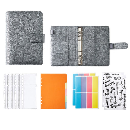 A5 YMX-007 PU Leather Budget Binder Notebook Embossed Model Handbook(Gray) - Notebooks by buy2fix | Online Shopping UK | buy2fix