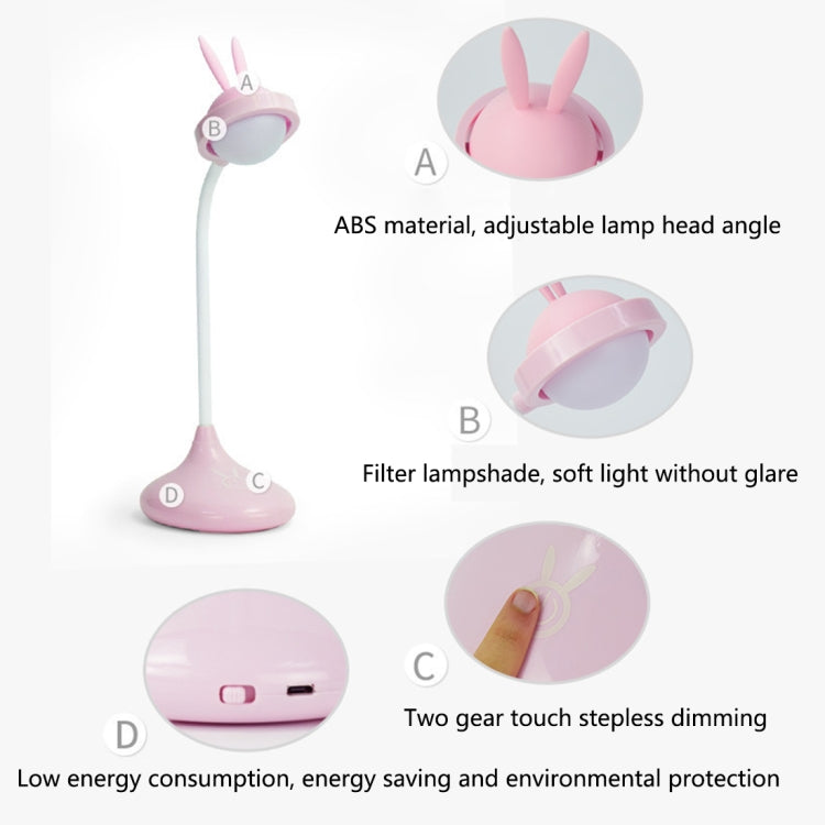 Rabbit Touch Desk Lamp USB Charging Eye Protection Creative Student Reading Bedroom Folding Bedside Light(White) - Desk Lamps by buy2fix | Online Shopping UK | buy2fix