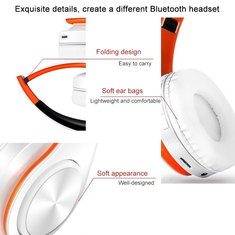 LPT660 Foldable Stereo Bluetooth Headset MP3 Player, Support 32GB TF Card & 3.5mm AUX(White Rose) - Headset & Headphone by buy2fix | Online Shopping UK | buy2fix