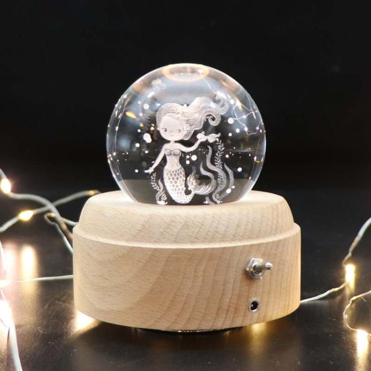 Girl Bedside Lamp Crystal Ball Wooden Base Music Box Charging Glow Rotating Night Light, Random Music(Mermaid) - Novelty Lighting by buy2fix | Online Shopping UK | buy2fix