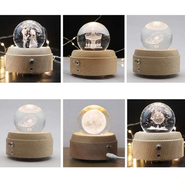 Girl Bedside Lamp Crystal Ball Wooden Base Music Box Charging Glow Rotating Night Light, Random Music(Carousel) - Novelty Lighting by buy2fix | Online Shopping UK | buy2fix