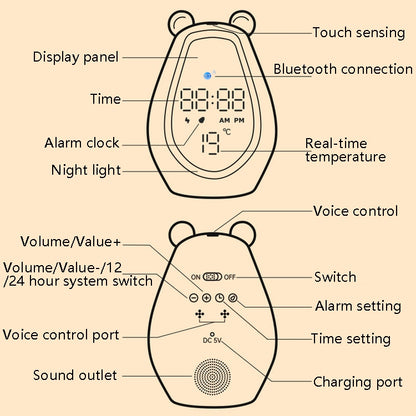 Bear Alarm Clock LED Digital Silent Bedside Lamp Bluetooth Speaker USB Charging Children Cartoon Night Light(Bluetooth+Small Program Version) - Night Lights by buy2fix | Online Shopping UK | buy2fix