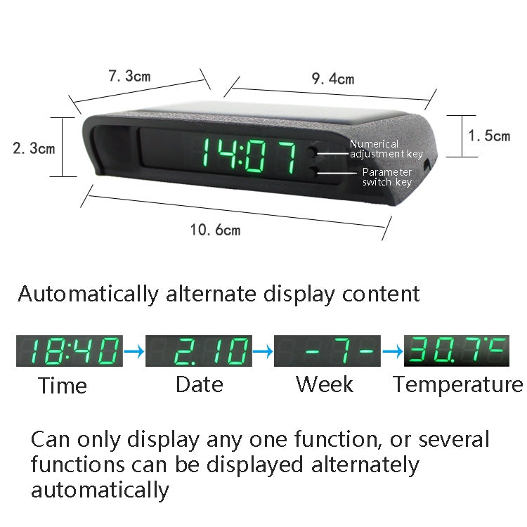 Solar Night Light Car Clock Automotive Electronic Clock Temperature Time+Date+Week+Temperature(Warm Light) - Clocks & Car Meters by buy2fix | Online Shopping UK | buy2fix
