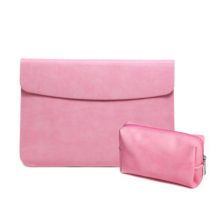 Horizontal Litchi Texture Laptop Bag Liner Bag For MacBook   13 Inch A1708 / 1706/1989 / A2337 / A2338(Liner Bag+Power Bag Pink) - Protective Bags by buy2fix | Online Shopping UK | buy2fix