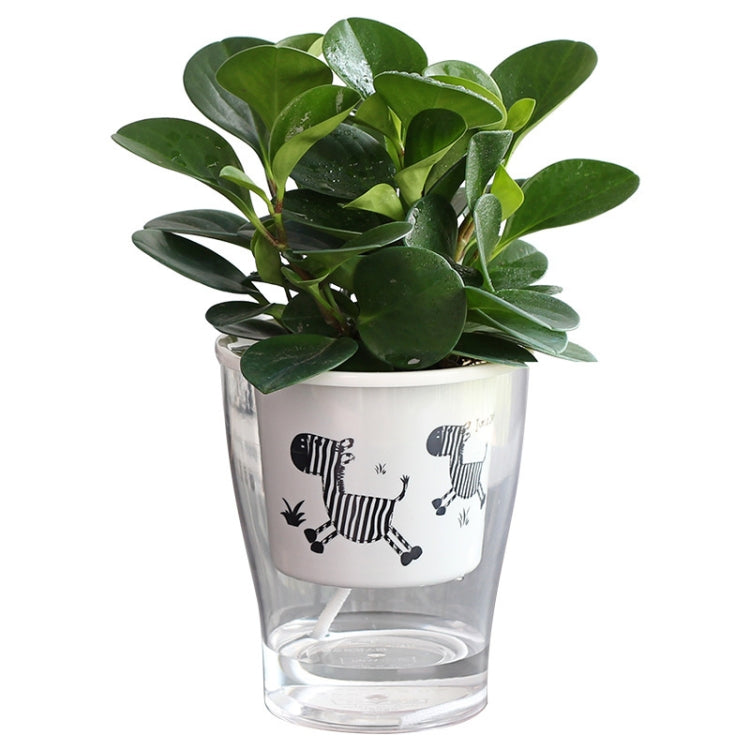 Fully Transparent Hydroponic Flower Pots Water Level Visible Non-Broken Glue Self-Absorbent Plastic Flower Pots, Size: W10 Caliber 17.5cm(Full Transparent Zebra Pattern) - Flower Pots & Planters by buy2fix | Online Shopping UK | buy2fix