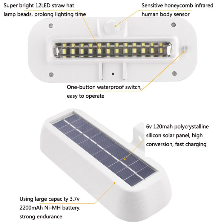 12 LED Solar Outdoor Waterproof Body Sensor Wall Light(Black Shell-White Light) - Solar Lights by buy2fix | Online Shopping UK | buy2fix