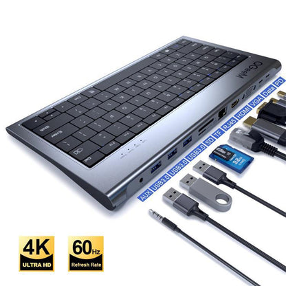 QGeeM 11 In 1 TYPE-C Extension HUB Adapter With Keyboard Function(QG-UH11-2) - USB HUB by QGeeM | Online Shopping UK | buy2fix