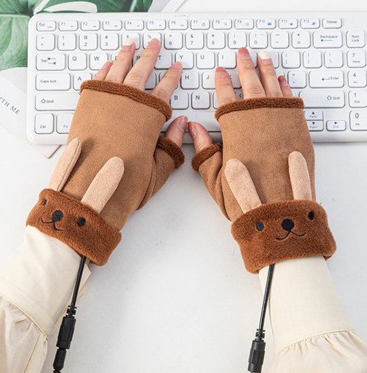 Winter USB Rechargeable Heated Half Palm Adult Gloves, Size: Free Size(Brown) - Safety Gloves by buy2fix | Online Shopping UK | buy2fix