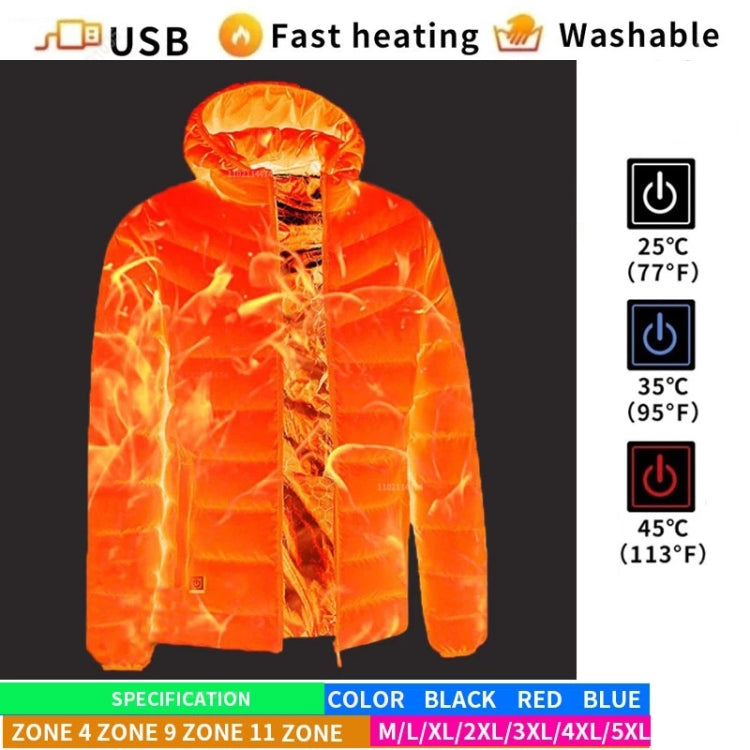 9 Zone Double Control Black USB Winter Electric Heated Jacket Warm Thermal Jacket, Size: XL - Down Jackets by buy2fix | Online Shopping UK | buy2fix