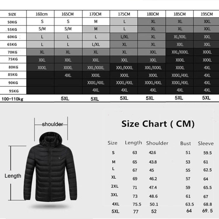 9 Zone Double Control Black USB Winter Electric Heated Jacket Warm Thermal Jacket, Size: XL - Down Jackets by buy2fix | Online Shopping UK | buy2fix