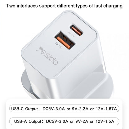 Yesido YC32 PD20W + QC3.0 USB+Type-C / USB-C Dual-port Fast Charging Head Mobile Phone Charger(UK Plug) - USB Charger by buy2fix | Online Shopping UK | buy2fix