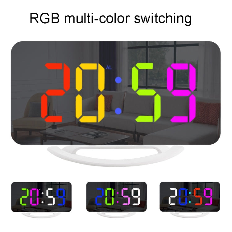 TS-8201 LED Digital Mirror Alarm Clock Big Screen Dual USB Desktop Table Clock, Color: RGB Display White Shell - Alarm Clocks by buy2fix | Online Shopping UK | buy2fix