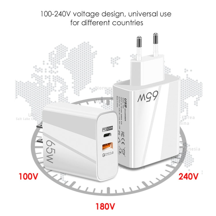 A502 65W USB-C/Type-C+USB Dual Port GaN Charger QC3.0 Laptop Universal Charger UK Plug Black - USB Charger by buy2fix | Online Shopping UK | buy2fix