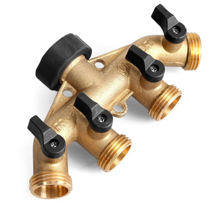 Garden Watering Agricultural Irrigation Family Car Wash Faucet Copper 4-way Ball Valve Water Divider(European Thread) - Watering & Irrigation by buy2fix | Online Shopping UK | buy2fix