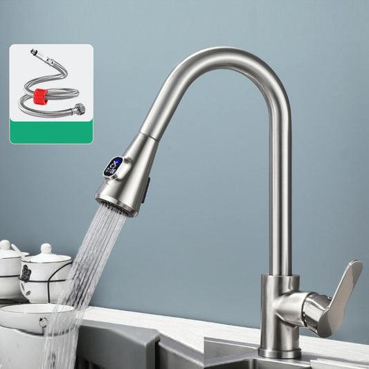 Kitchen Pull-out Universal Telescopic Hot & Cold Water Faucet, Specification: Copper Digital Display Brushed Nickel - Faucets & Accessories by buy2fix | Online Shopping UK | buy2fix