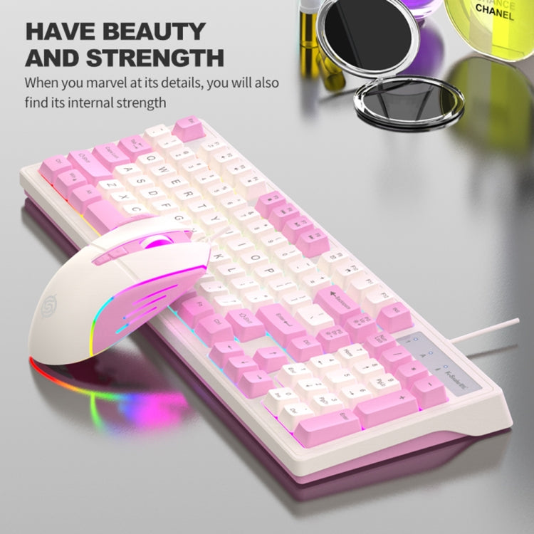 K-Snake Wired E-Sports Keyboard Mouse Mechanical Feel 98 Key Desktop Computer Notebook Keyboard, Style: Keyboard+Mouse (Pink) - Wired Keyboard by K-Snake | Online Shopping UK | buy2fix