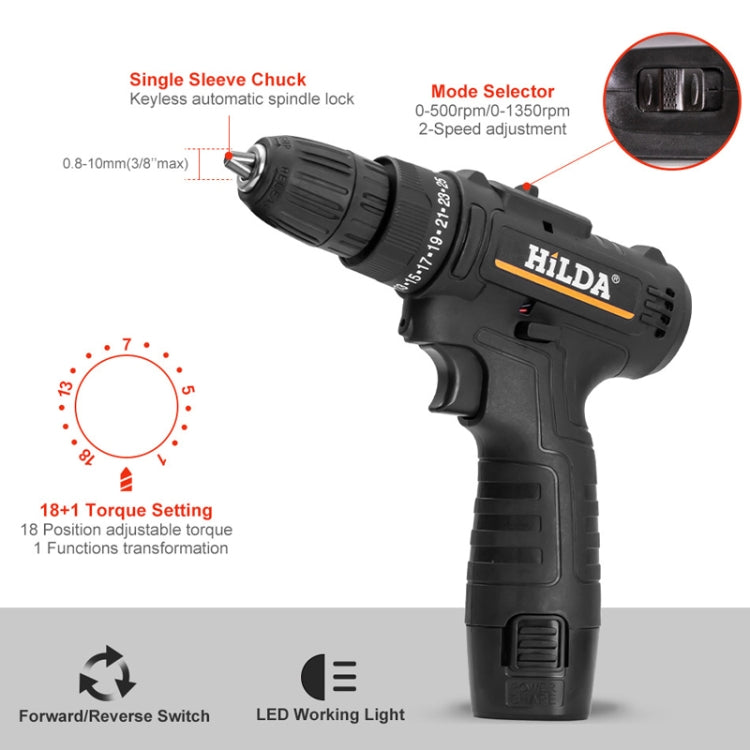 HILDA Home Power Drill 12V Li-Ion Drill With Charger And Battery, US Plug, Model: Carton Packing - Drill & Drill Bits by HILDA | Online Shopping UK | buy2fix