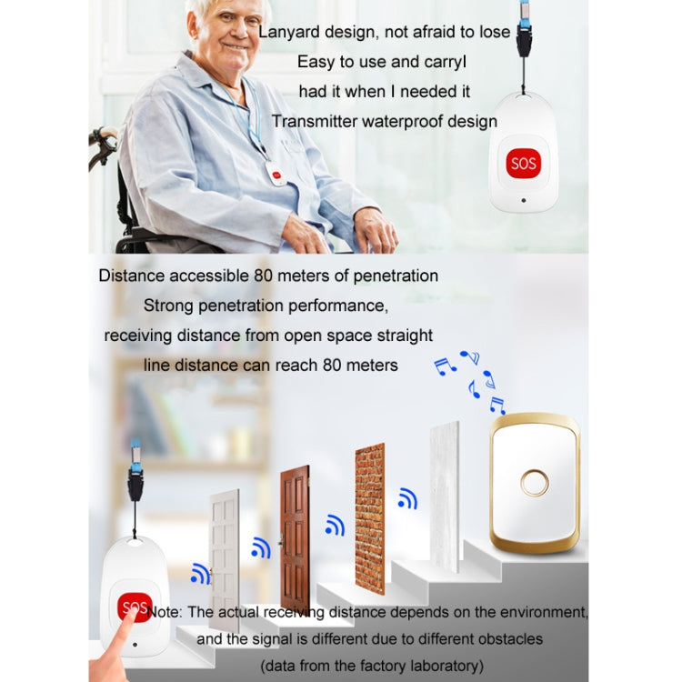 CACAZI C20 Two To Three Wireless Pager For The Elderly Home Care Waterproof Emergency Pager, EU Plug(Black) - Wireless Doorbell by CACAZI | Online Shopping UK | buy2fix