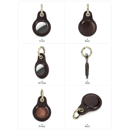 For Airtag CONTACTS FAMILY CF1139 First-layer Cowhide Tracker Protective Case Pet Locator Leather Case(Dark Brown) - Key Chain Series by CONTACTS FAMILY | Online Shopping UK | buy2fix