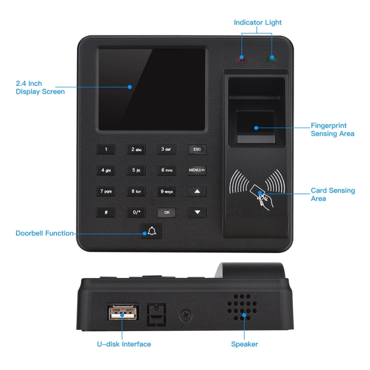 M10 Smart ID Card Recognition Fingerprint Access Control All-in-one Attendance Machine(English Version) - Attendance System by buy2fix | Online Shopping UK | buy2fix