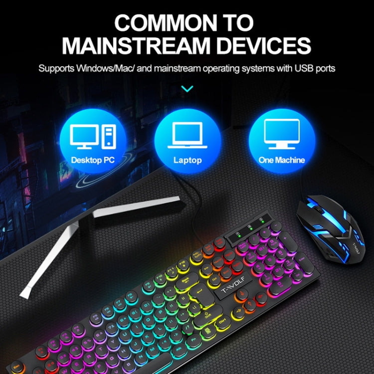 T-WOLF TF270 Colorful Light Effect Retro Gaming Wired Keyboard And Mouse Set(Set) - Wired Keyboard by T-WOLF | Online Shopping UK | buy2fix