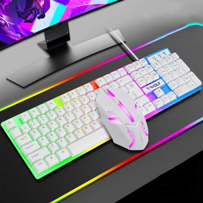 T-WOLF TF230 Colorful Light Effect Game Office Computer Wired Keyboard and Mouse Kit(White) - Wired Keyboard by T-WOLF | Online Shopping UK | buy2fix