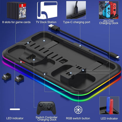 For Nintendo Switch / OLED Charging Dock Station Controller Charger with RGB Light(Black) - Charger & Power by buy2fix | Online Shopping UK | buy2fix