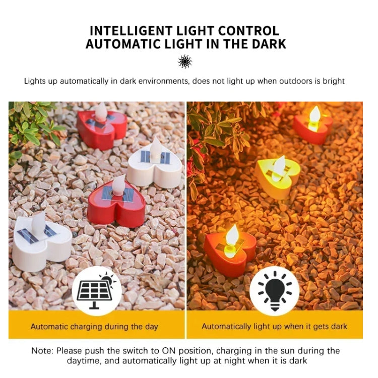 Solar Candle Light Outdoor Courtyard Villa Garden Waterproof Decoration Light, Spec: Heart Mode White Shell - Solar Lights by buy2fix | Online Shopping UK | buy2fix