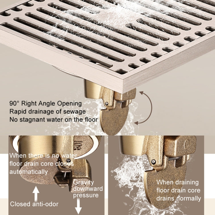 All Copper Brushed Anti-Odor Floor Drain Gravity Copper Core Bathroom Floor Drain, Specification: Round Straight Strip Dual Use - Drain Strainers by buy2fix | Online Shopping UK | buy2fix