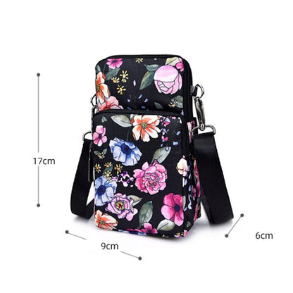 Printed Crossbody Mobile Phone Bag Mini Wallet With Arm Band, Style: Black Flower1 - Single-shoulder Bags by buy2fix | Online Shopping UK | buy2fix