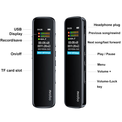 Mrobo RV-19 0.96-inch HD Screen 3D Noise Reduction Recording Pen Music Player, Capacity: 32GB(Black) - Recording Pen by Mrobo | Online Shopping UK | buy2fix
