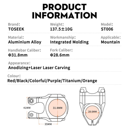 TOSEEK 35mm Aluminum Alloy Stem Bicycle Modification Accessories, Color: Red - Bicycle Grips by TOSEEK | Online Shopping UK | buy2fix