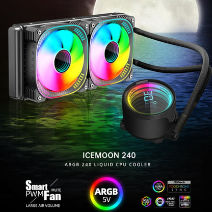 COOLMOON CM-YM-240T Digital ARGB Lens Edition Integrated Water Cooling CPU Cooler Temperature Display CPU Fan(Black) - Fan Cooling by COOLMOON | Online Shopping UK | buy2fix