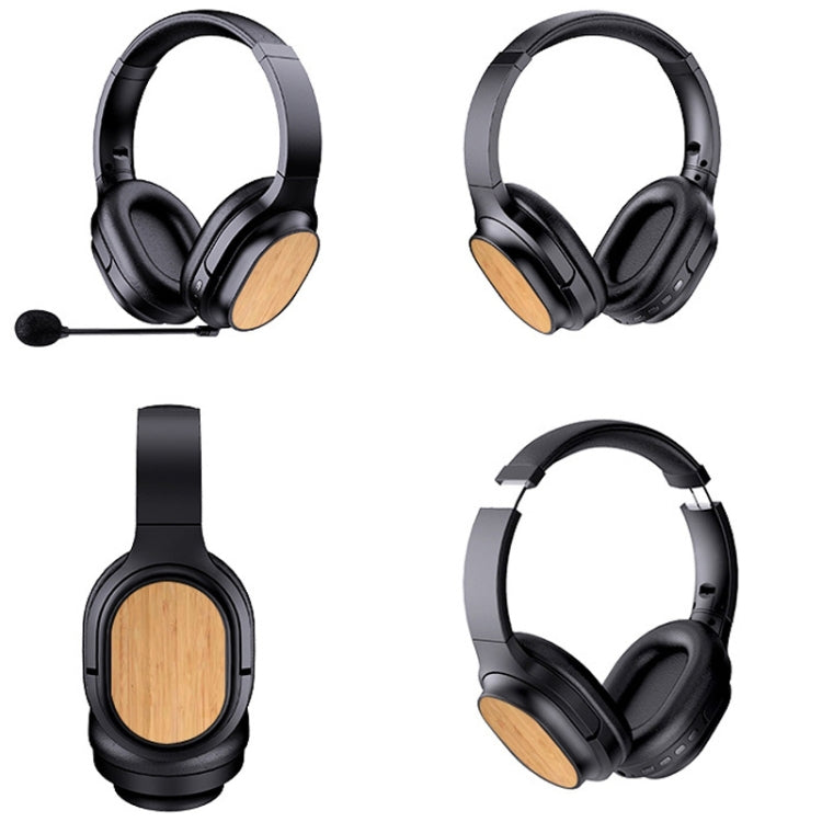 Bamboo Wood Bluetooth Headphones With Built-In Sound Card, TF Card / FM / AUX Support(Black) - Headset & Headphone by buy2fix | Online Shopping UK | buy2fix