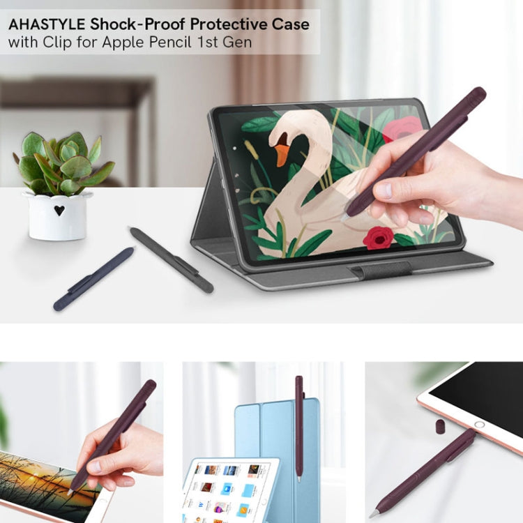 For Apple Pencil 1 AhaStyle PT141 Triple Defense Pen Clip Silicone Protective Case(Midnight Blue) - Pencil Accessories by AhaStyle | Online Shopping UK | buy2fix