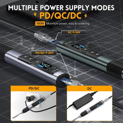 FNIRSI Portable Constant Temperature Soldering Iron Set, Model: HS-02B Upgrade 3 Head+C2C Line+100W US Plug+EU Adapter - Soldering Iron Set by FNIRSI | Online Shopping UK | buy2fix