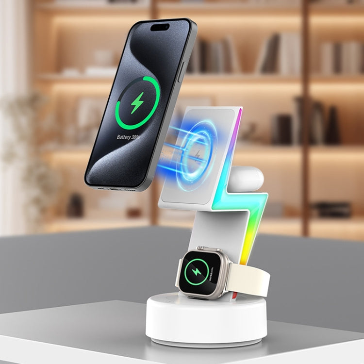 For Apple Series 3 In 1 RGB Light Magsafe Magnetic Mobile Phone Holder Wireless Charger(White) - Wireless Charger by buy2fix | Online Shopping UK | buy2fix