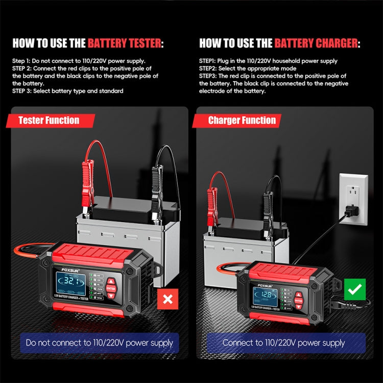 FOXSUR Cars Motorcycles 12V Lithium Cattery Charger With Battery Detection(EU Plug) - Battery Charger by FOXSUR | Online Shopping UK | buy2fix