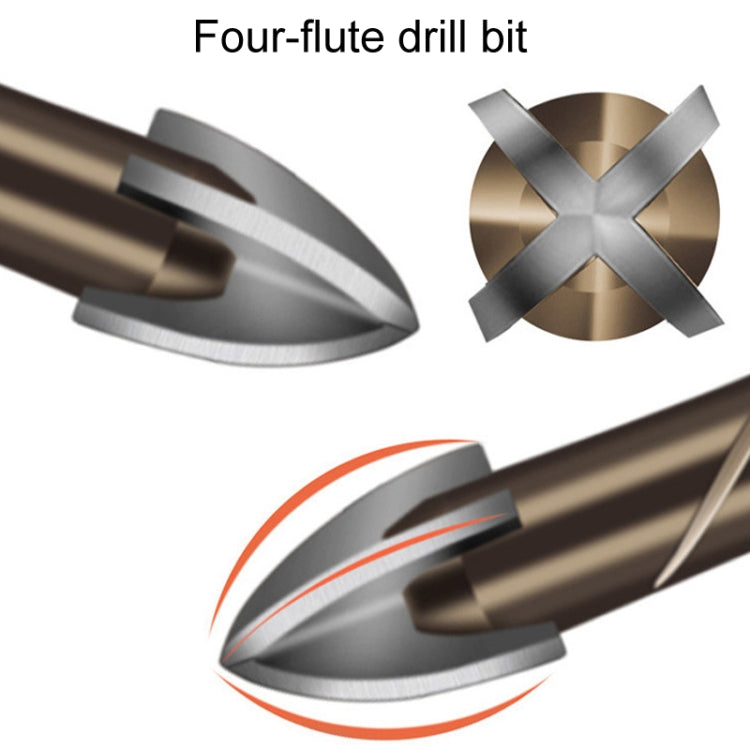 8mm Hexagonal Shank Spiral Flute Cross Alloy Drill Bits Glass Tile Four Edge Drivers - Drill & Drill Bits by buy2fix | Online Shopping UK | buy2fix