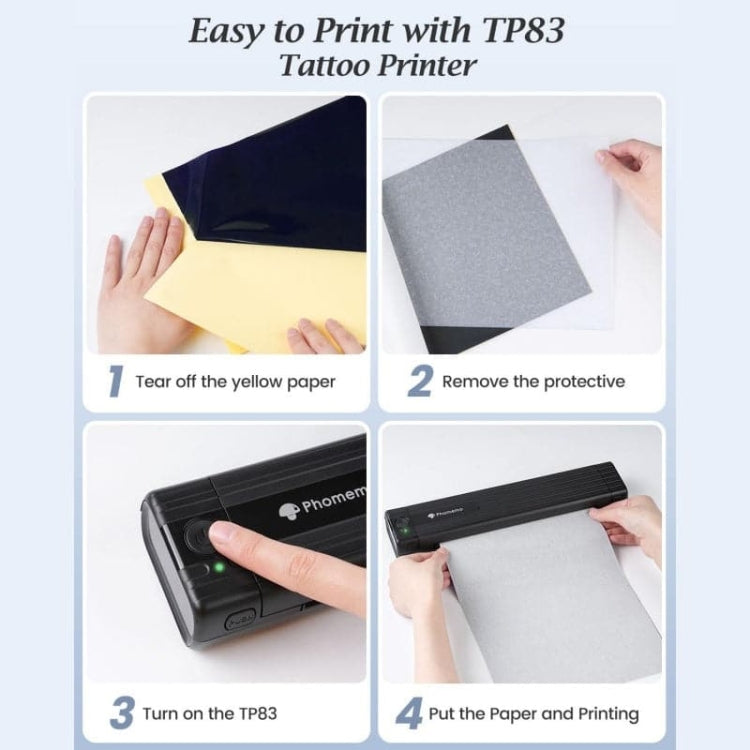 Phomemo TP83-BK Wireless Tattoo Stencil Printer With 10pcs Transfer Paper(Black) - Printer by Phomemo | Online Shopping UK | buy2fix