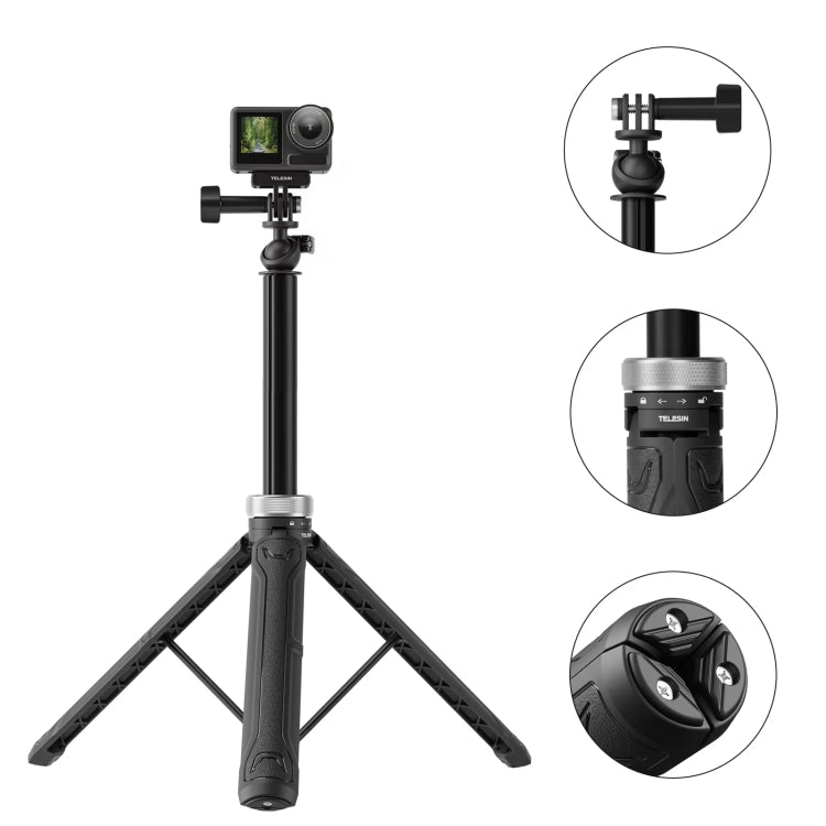 TELESIN 360 Degree Rotation 1.5m Selfie Stick Foldable Tripod For GoPro Hero / Insta360 /  DJI Osmo Action(Black) - Portable Mini Tripod by TELESIN | Online Shopping UK | buy2fix