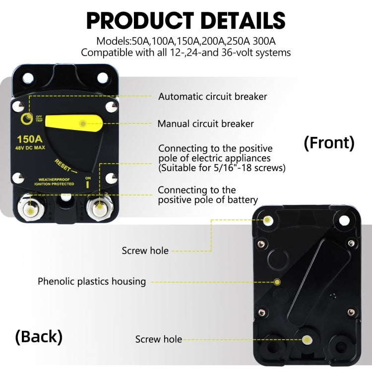 RV Yacht Manual Reset Ignition Protection Fuse Switch With Terminal Accessories, Current: 150A - Fuse by buy2fix | Online Shopping UK | buy2fix