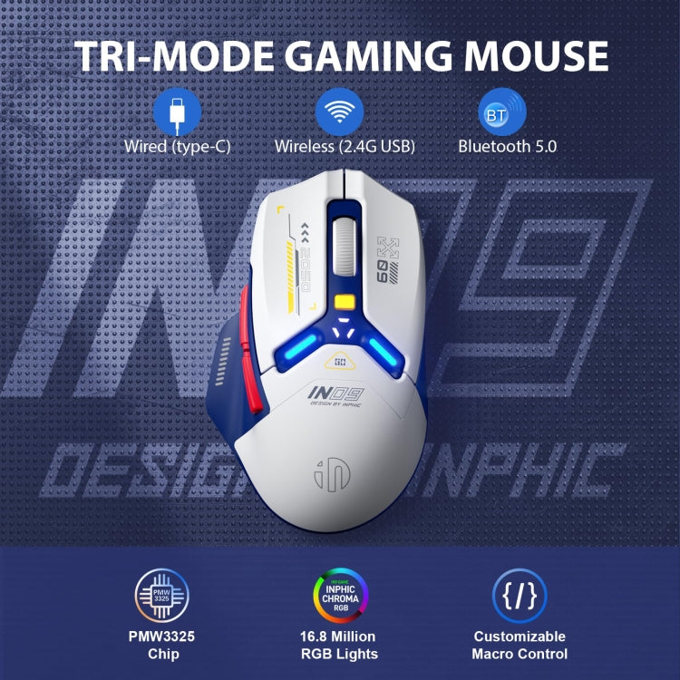 Inphic IN9 Tri-mode Wireless Bluetooth Gaming Office Computer Mouse(White) - Wireless Mice by Inphic | Online Shopping UK | buy2fix