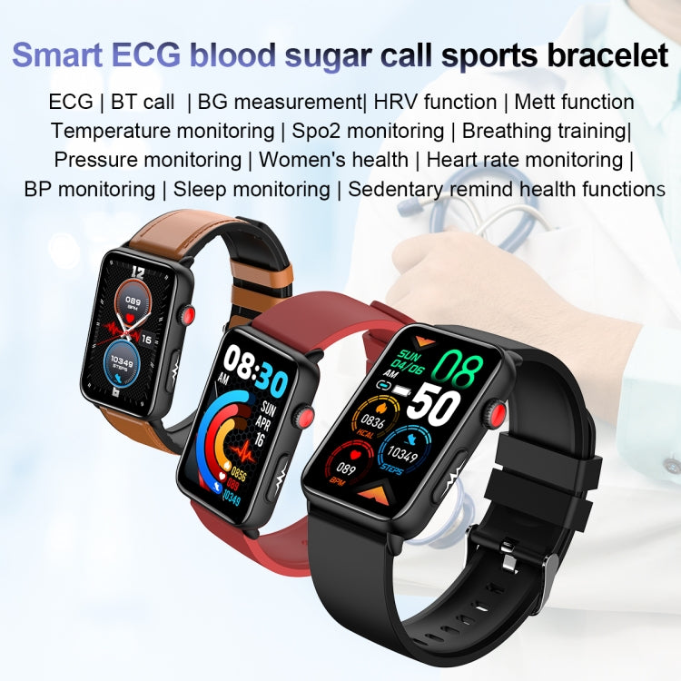 Smart Watch Ring ECG Temperature Heart Rate Blood Pressure Health Bluetooth Talking Watch, Color: Brown Leather - Smart Wristbands by buy2fix | Online Shopping UK | buy2fix